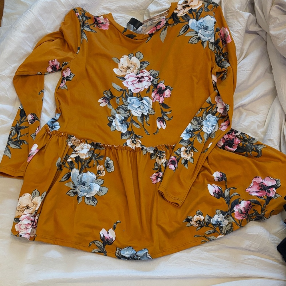 Floral Long Sleeve Top - Mustard